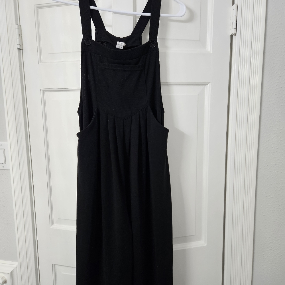 Halara Waffle Casual Maternity Jogger Overalls with Pockets medium black - Picture 9 of 12